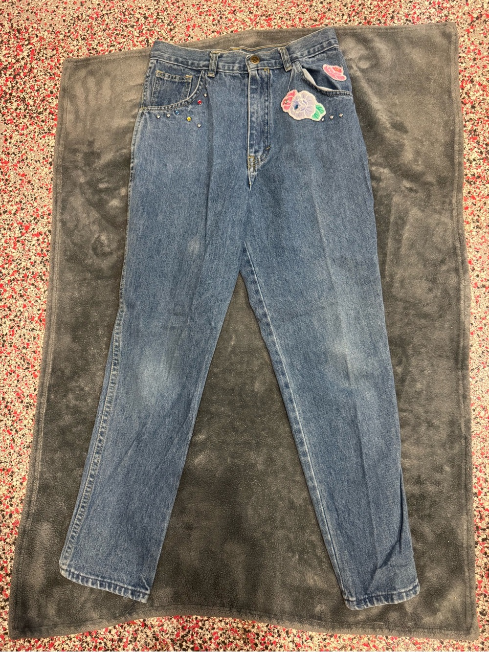 80’s vintage kids High-Rise Blue Embroidered Jeans